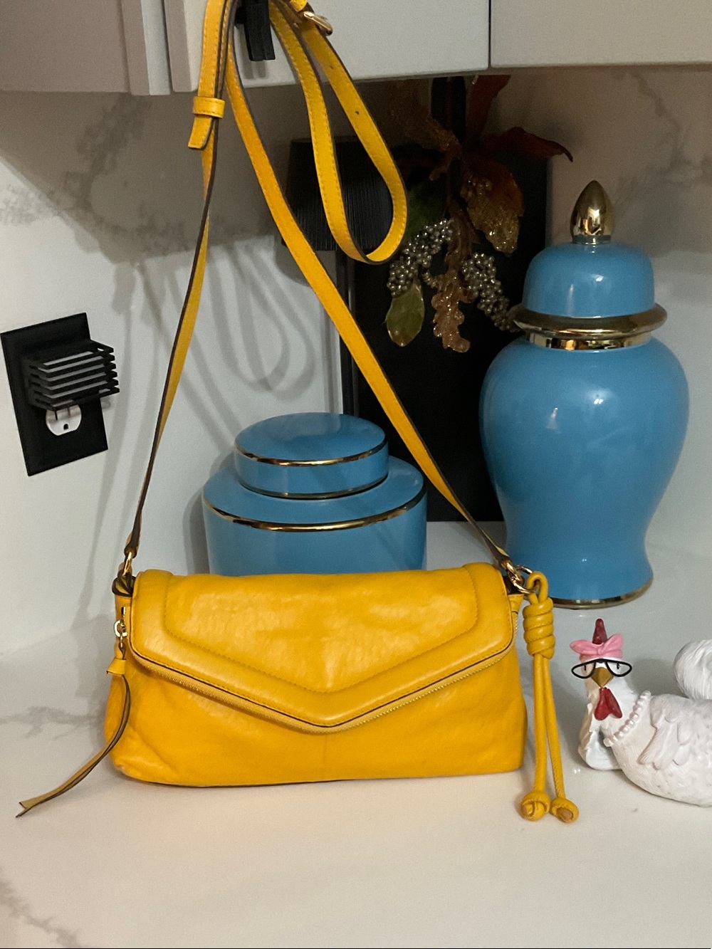 Vince Camuto Yellow Leather Shoulder Bag with Tassel - Excellent Condition